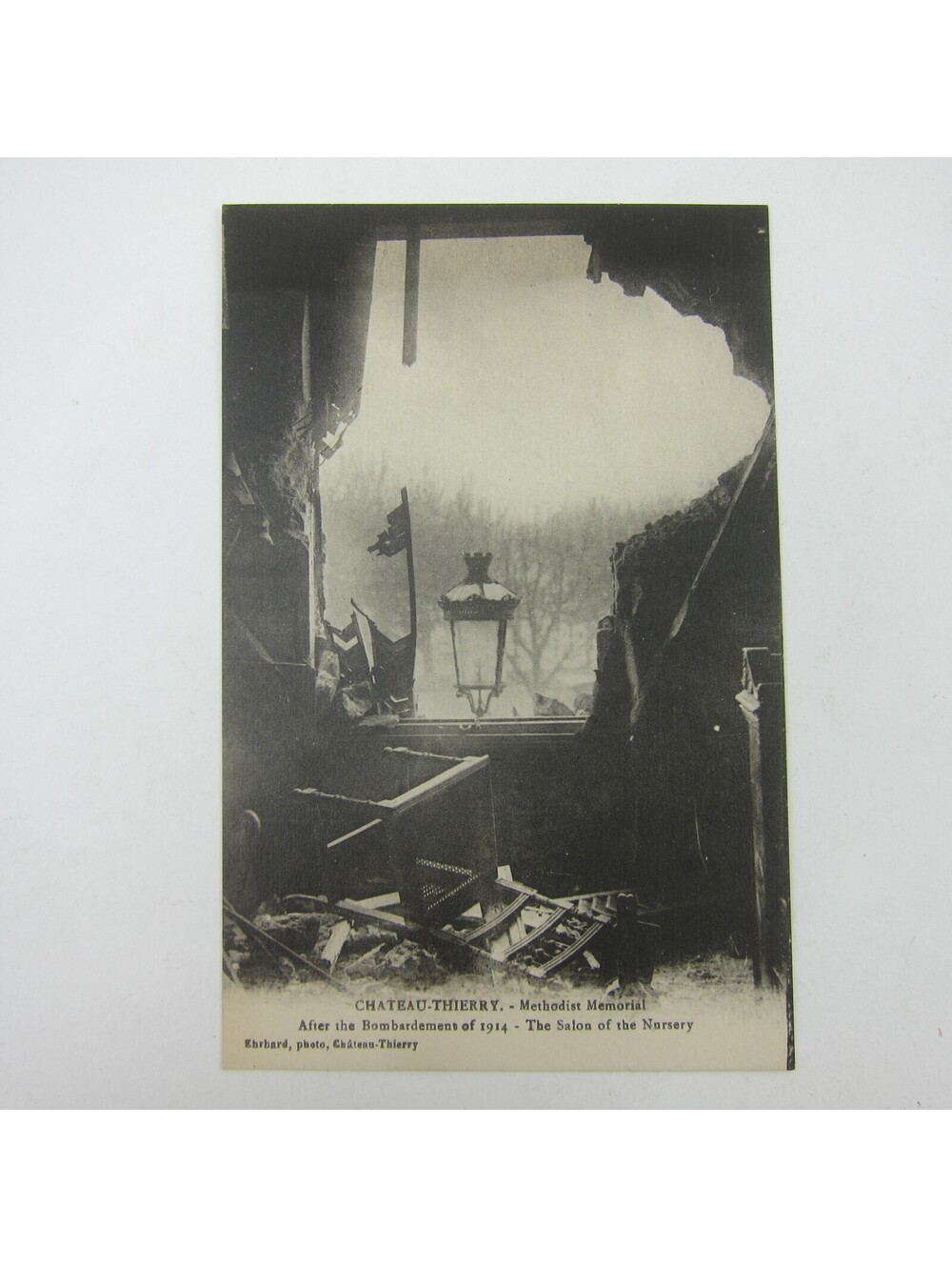 Postcard France Chateau Thierry Salon of Nursery Bomb 1914 Ruins WW1 Antique